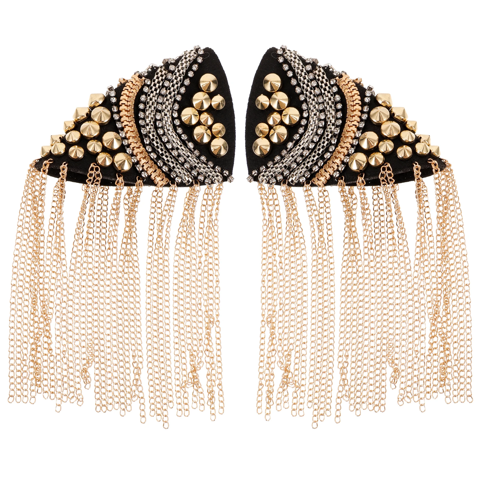 

2pcs Vintage Tassel Rivet Shoulder Epaulets Metal Chain Decorative Applique For Women Men Party Stage Costume Accessory