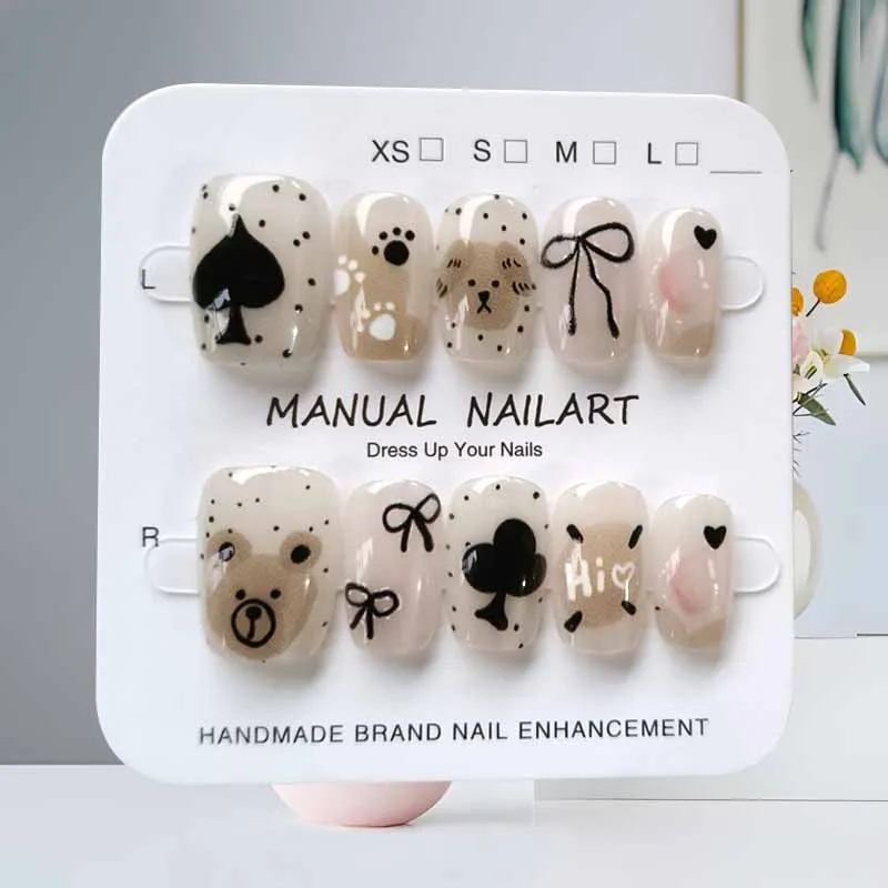 10 pièces dessin animé mignon chat noir bleu gris géométrie à la main presse sur les ongles tête carrée Patch pour ongles oeil de chat Patch pour ongles faux ongles Art