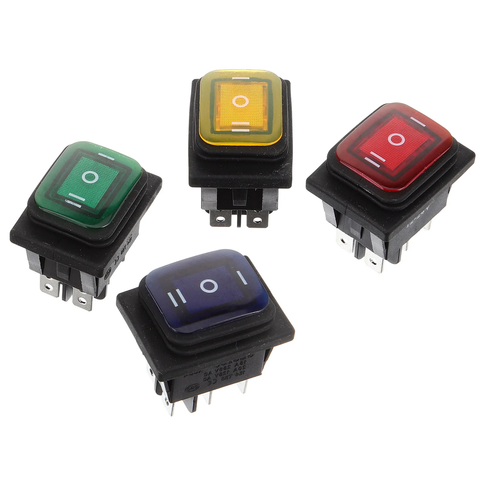 

4Pcs Rocker Toggle On-Off-On 6 12V DC Car Boat Automobiles Waterproof LED Latching (Blue, Red, Green, Yellow Lights)