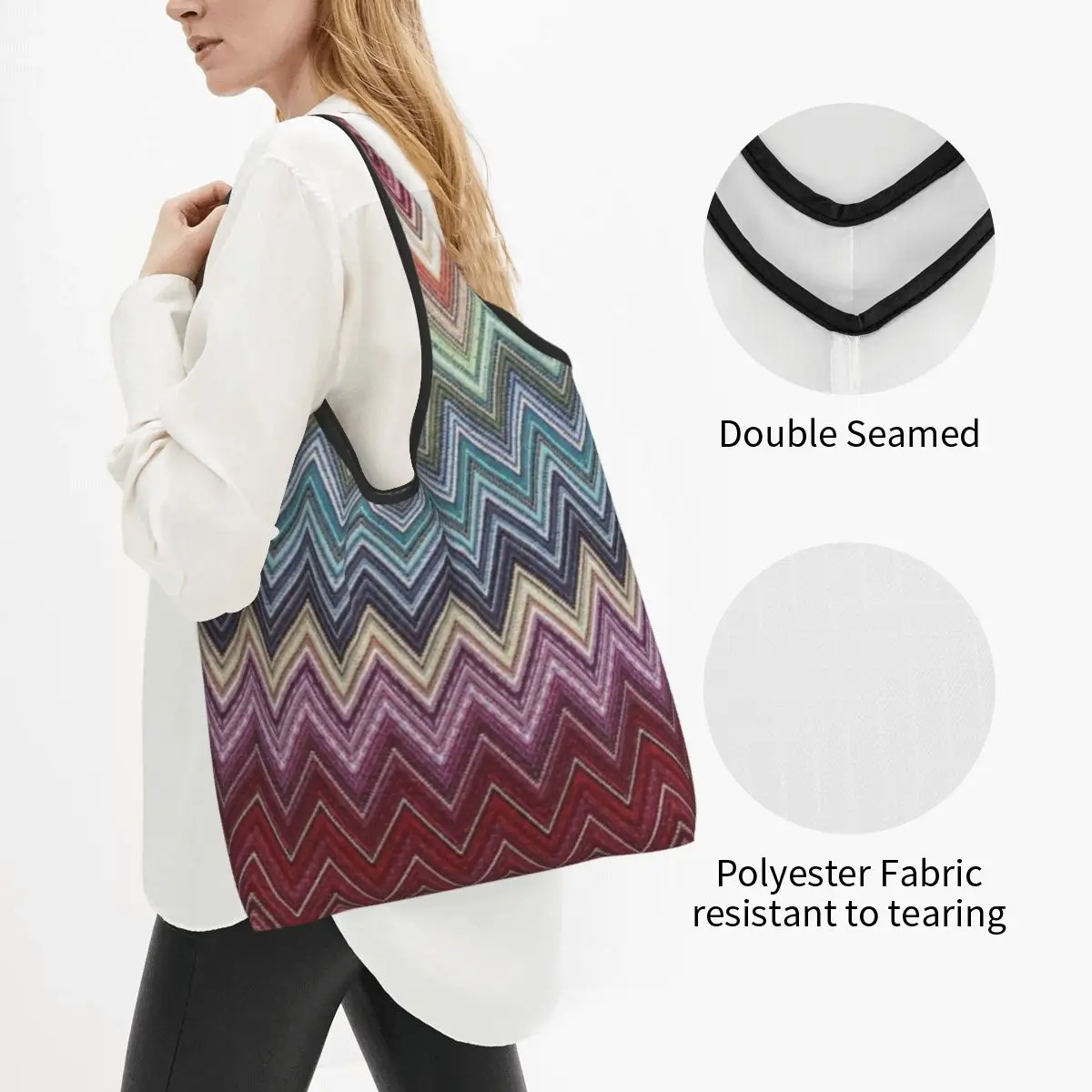 Custom Abstract Geometric Home Zig Zag Groceries Shopping Tote Bag Boho Modern Camouflage Shoulder Shopper Bags Large Handbag