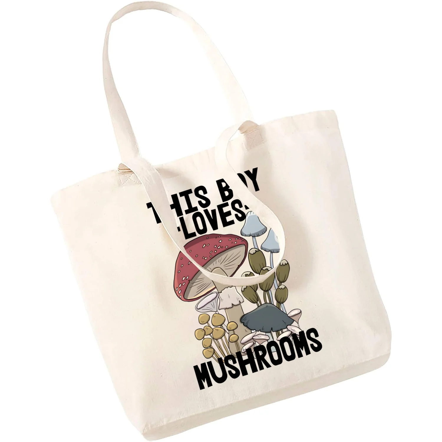 Mushroom Magic Psychedelic Canvas Black Bag Shopper Bag Women Bags Classic Vintage Shoulder Bag Handbag Teacher Supplies Gift