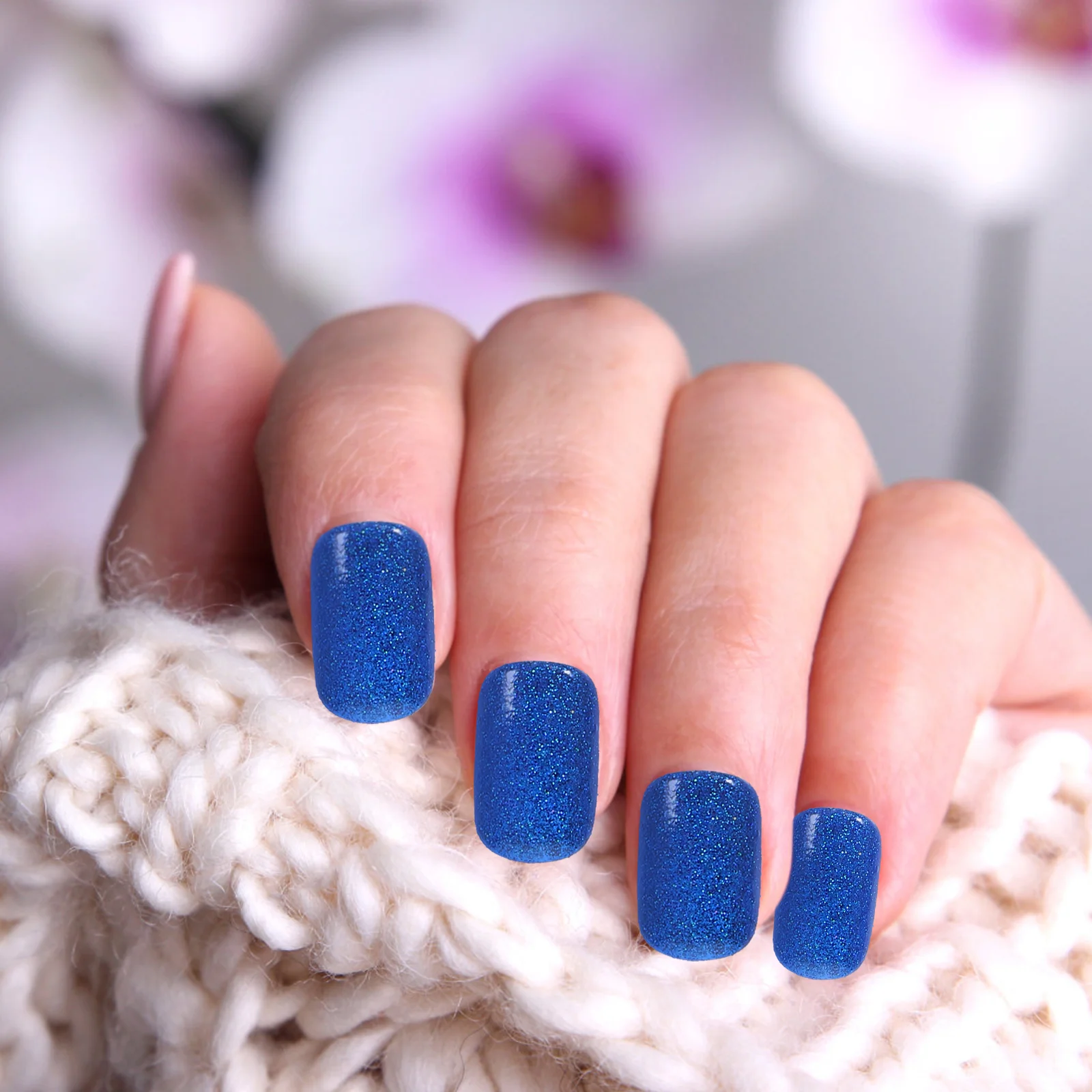 Faux ongles à paillettes et strass, 24 pièces, pointes de presse européennes et courtes