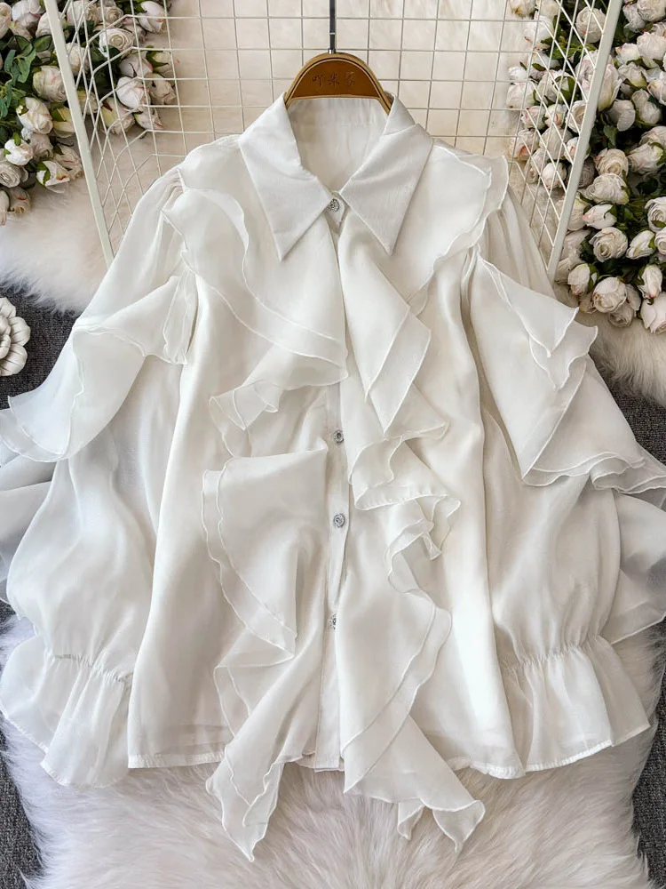 

Summer 2025 New Design Loose Long Sve irt Korean Sle Patchwork Lace Trim Single Button Ele Versatile Commute Wind ...