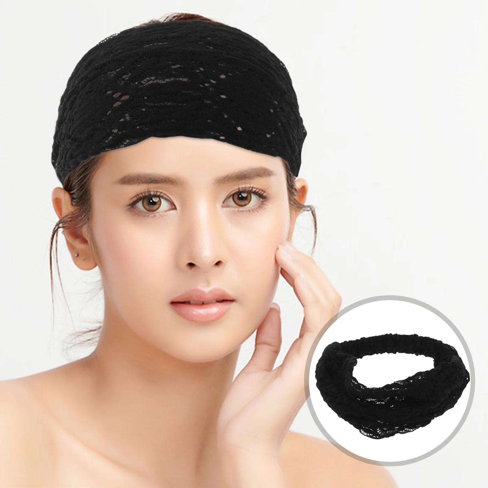 

Wide Lace Headband For Women Gray Cover Floral Elastic Accessory Conceal Gray Boho Head Scarf Women'S Hair Wrap Fashion