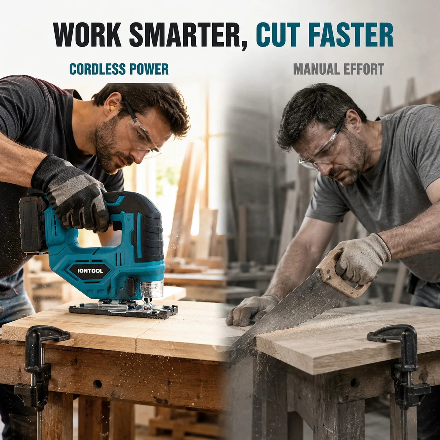 IONTOOL 150W 90mm 3000SPM Brushless Jigsaw 18V for Woodworking and Curved Edge Cutting and Shaping Work