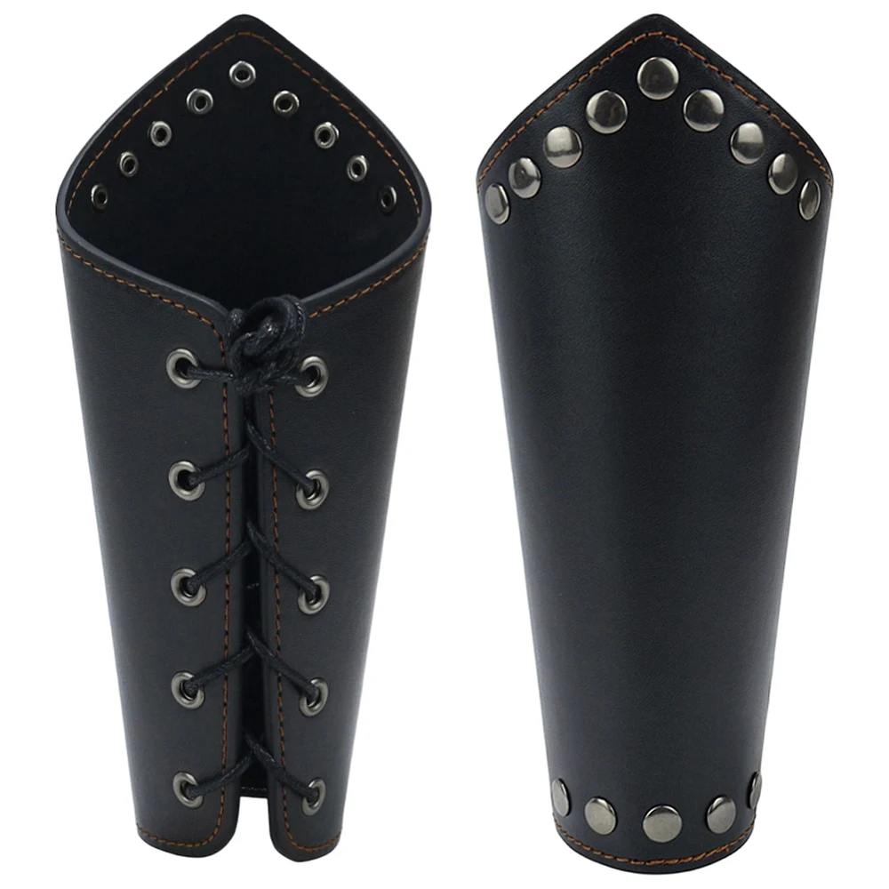 2PCS Renaissance Leather Bracers Medieval PU Leather Arm Gauntlets Adjustable Knight Arm Guards Vintage Wrist Bracelets Cuff