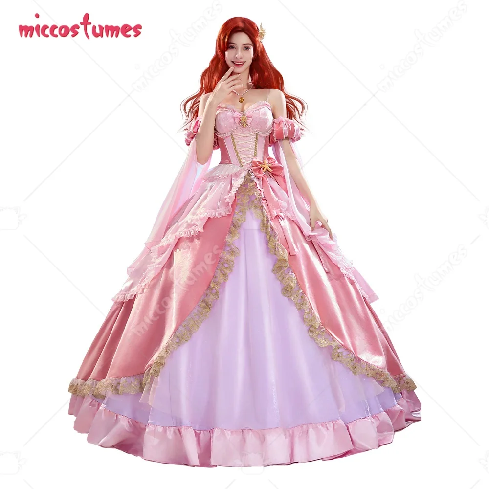 【Versandfertig】 Miccostumes Rosa Meerjungfrau-Prinzessin Cosplay-Kostüm Rosa Kleid mit Halskette und Ärmeln