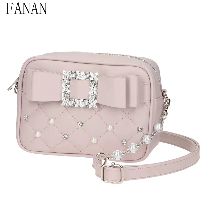 

Girl Sweet and Cute New Pearl Sweet Shoulder Messenger Bag Rhinestone Elegant Cute Small Square Crossbody Bags for Women