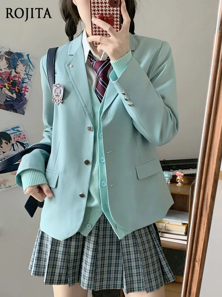 

Осенняя униформа JK, женский мятно-зеленый маленький пиджак, школьная форма в японском стиле, куртка, топ для женщин, новинка 2023 года