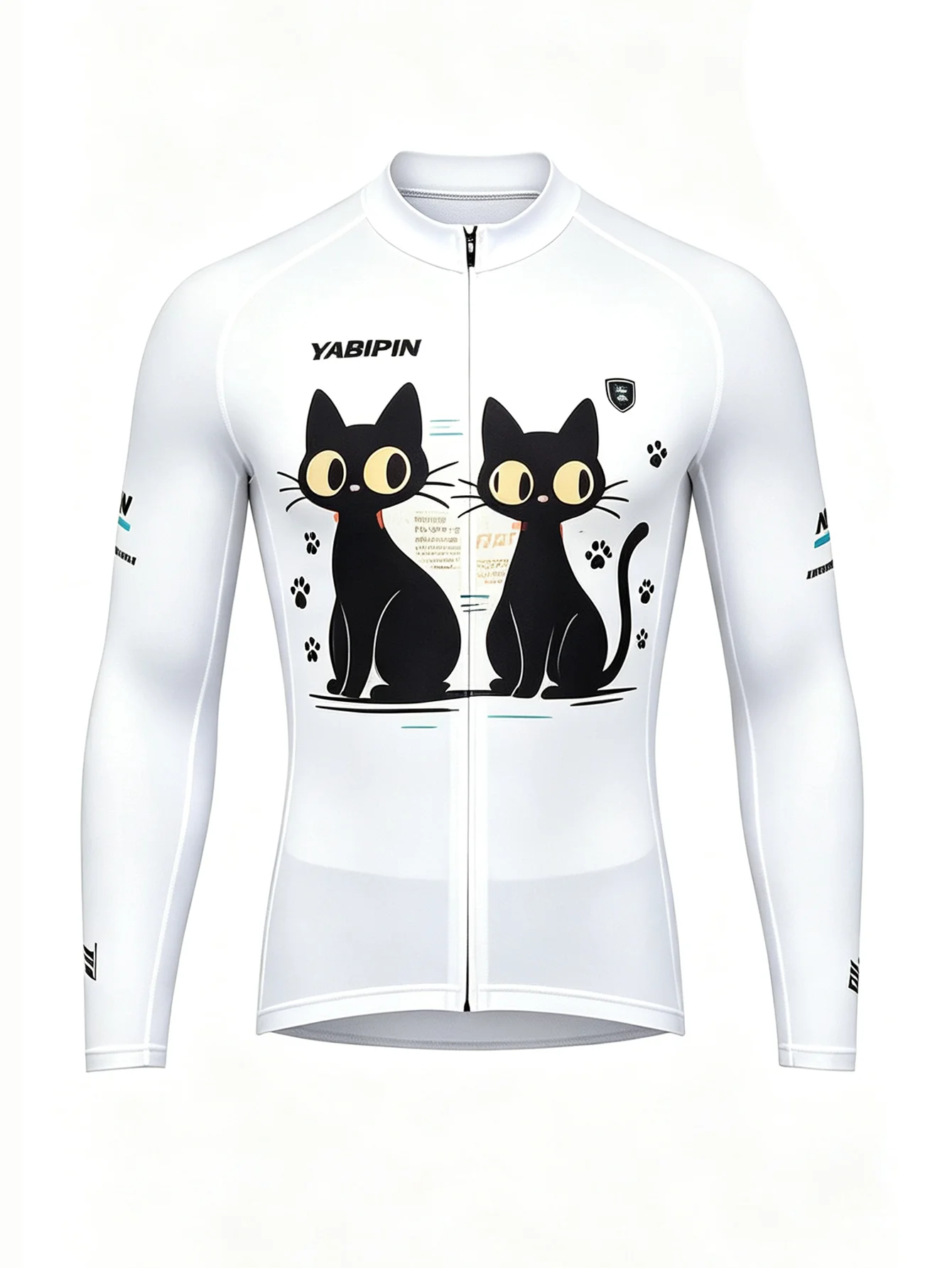 Cycling Jersey - เสื้อปั่นจักรยานแขนยาวสำหรับผู้ชาย ลายแมวดำน่ารัก ซิปเต็มตัว ระบายอากาศได้ดี เหมาะสำหรับปั่นจักรยานเสือภูเขาและเสือหมอบ