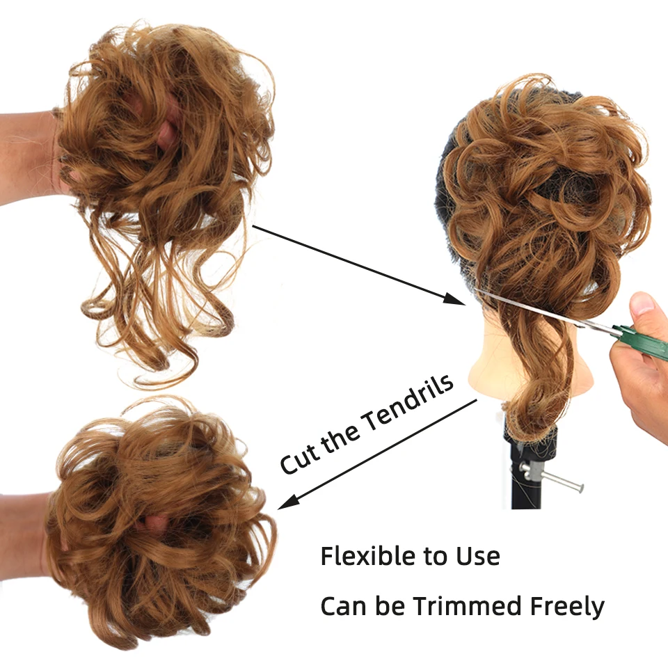 LUPU Moño Sintético Despeinado, Chignon, Rizado, Banda Elástica, Scrunchy, Postizos, para Mujeres, Negro, Marrón 4