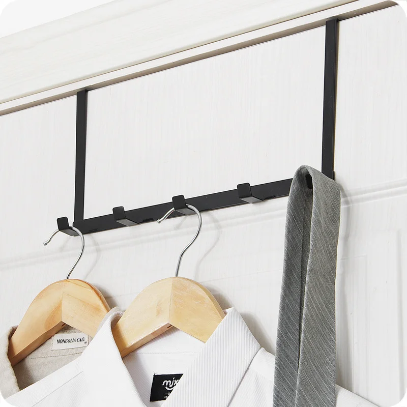 Over The Door Punch Free Wrought Iron Hanger Clothes Coat Hat Towel Bag Sundries Storage Rack Bathroom Kitchen Household JJ3014