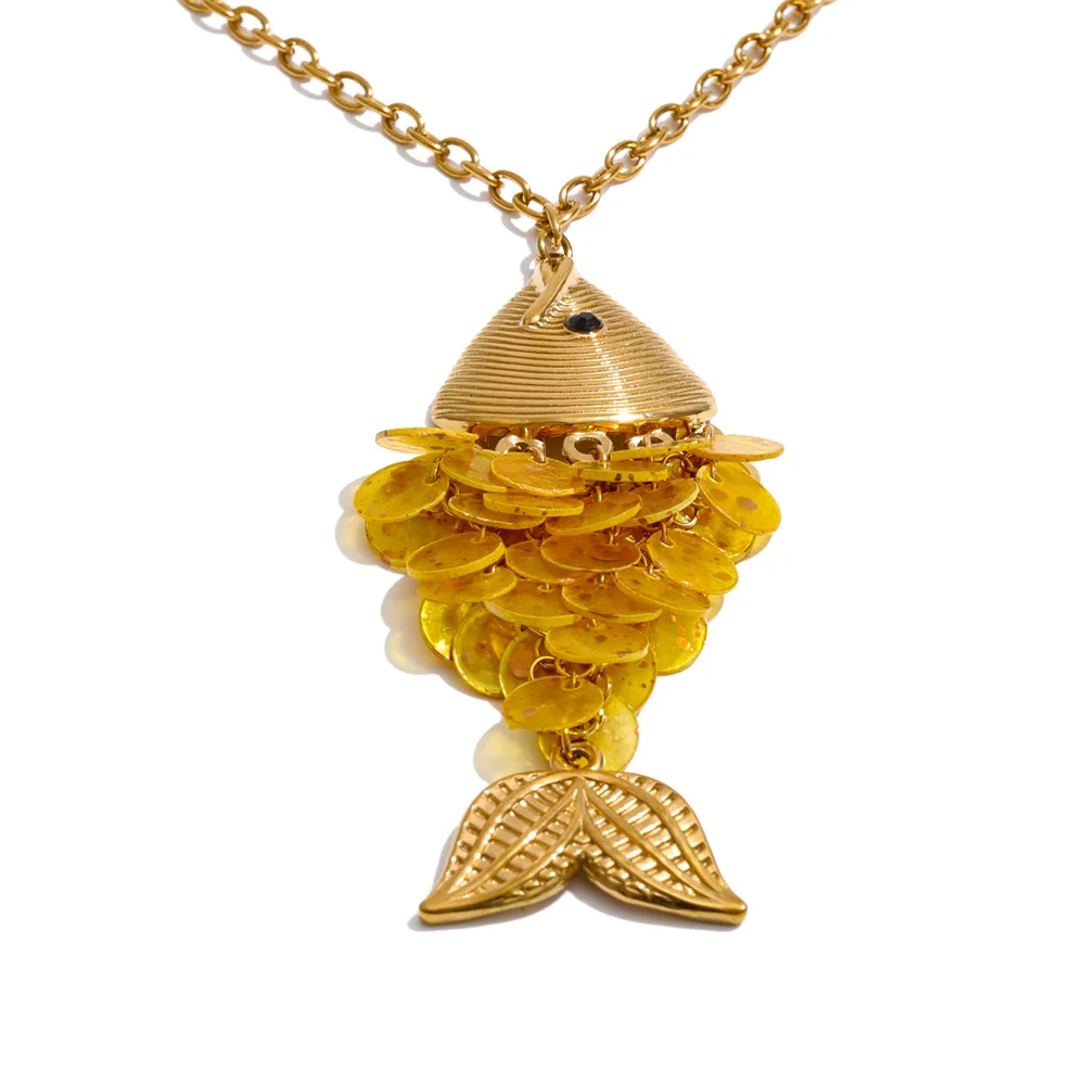 Yhpup Ocean Style Colorful Shell Fish Drop Necklace Earrings Set Stainless Steel Exclusive Handmade Gold Color Jewelry image 3
