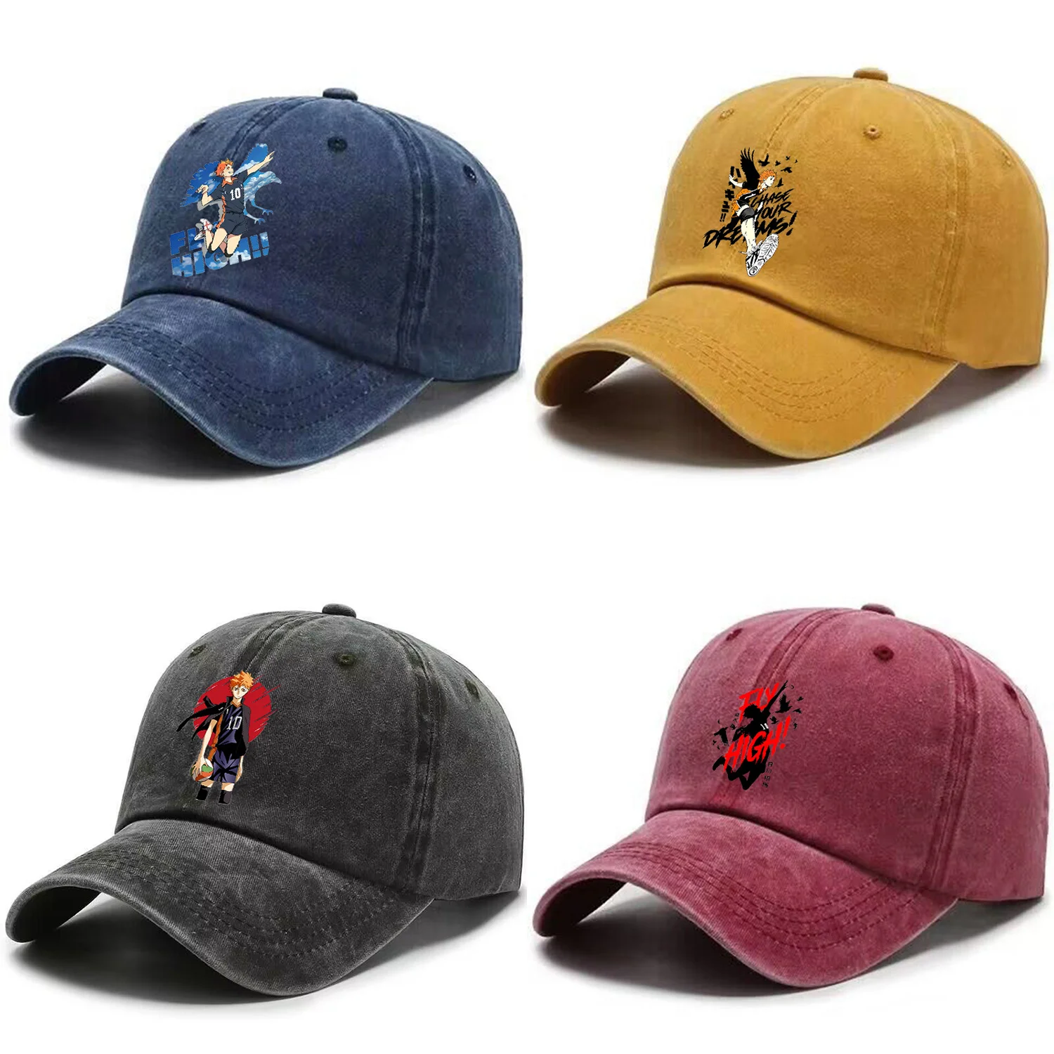 

Haikyuu Anime Cap Adult Cartoon Printed Karasuno Hat Baseball Peaked Caps Summer Denim Cap Hip Hop Adjustable Sports Hats Gifts