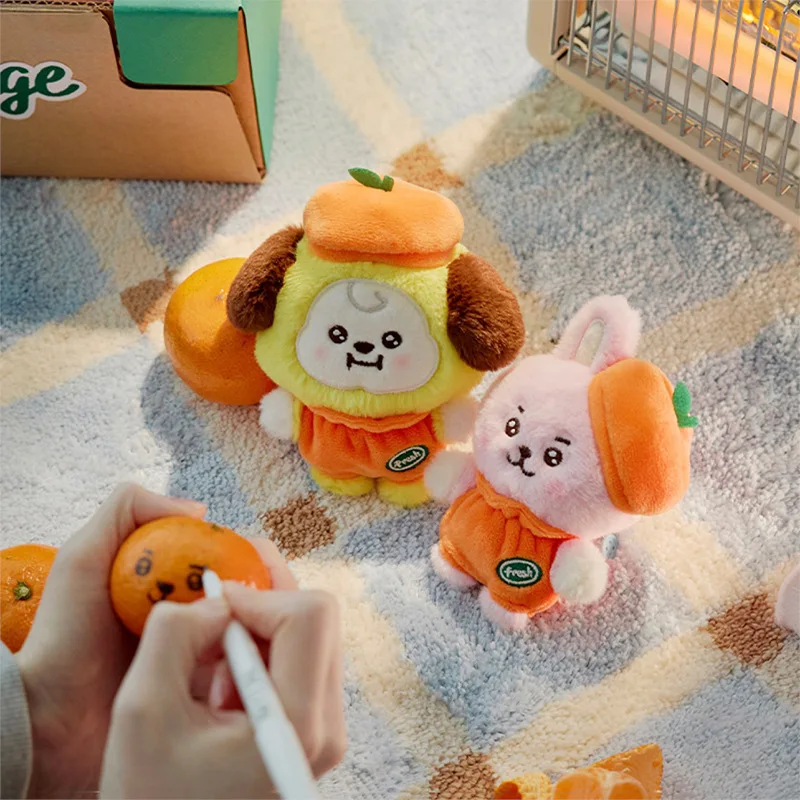 2025 신규 BT21 귀여운 애니메이션 오렌지 시리즈 10cm RJ 쿠키 봉제인형 열쇠고리 귀여운 만화 쇼키 코야 가방 펜던트 장식 소녀 선물