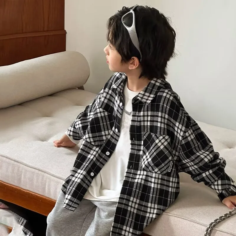 

Boys' cotton shirt jacket 2025 new product checkered children's spring and autumn checkered shirt jacket children's clothing