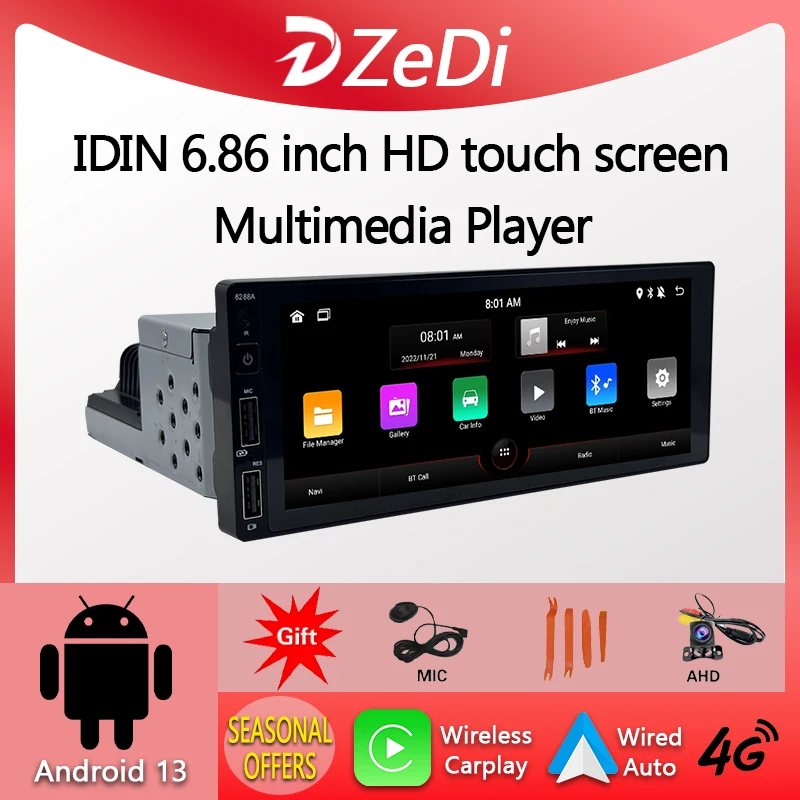 

Android 13 6.86inch car multimedia radio speaker, car wired WiFi, GPS, SWC navigation, and gift giving