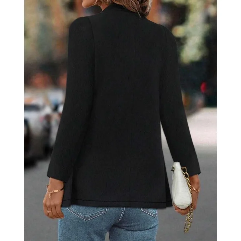 New Women Solid Color Slim-Fit Cardigan Coat 2023 Spring Autumn Suit Jacket Tops Women's Fashion Long Sleeve Stand Collar Blazer