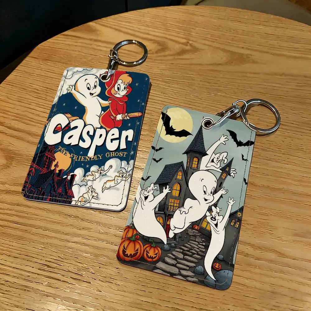 Cartoon C-Casper the Friendly Ghost Card Holder Keychain Key Ring Door Lock Access Protective Case For Security Gift