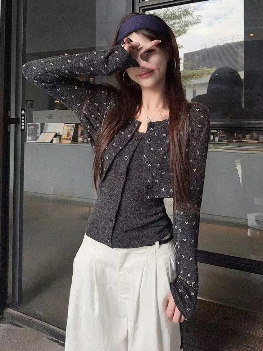 

2026 Korean Style Two Piece Tops Set Women Retro Casual Short Sleeve Loose Tees Soft Daily Fashion High Waist Outfits Female New