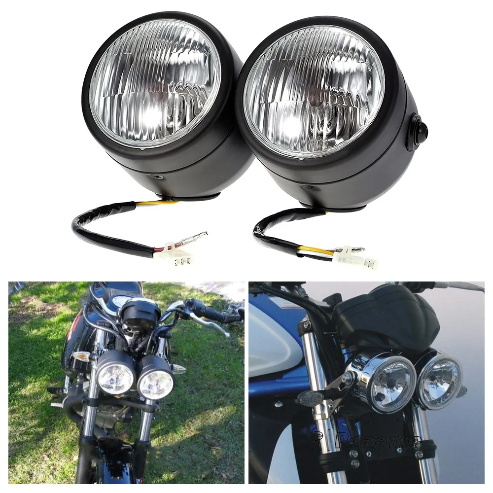 Modified Motorcycle Headlights Retro Prince Lights Round Headlights with Double Eyes and Two Heads Suitable for Harley(Black