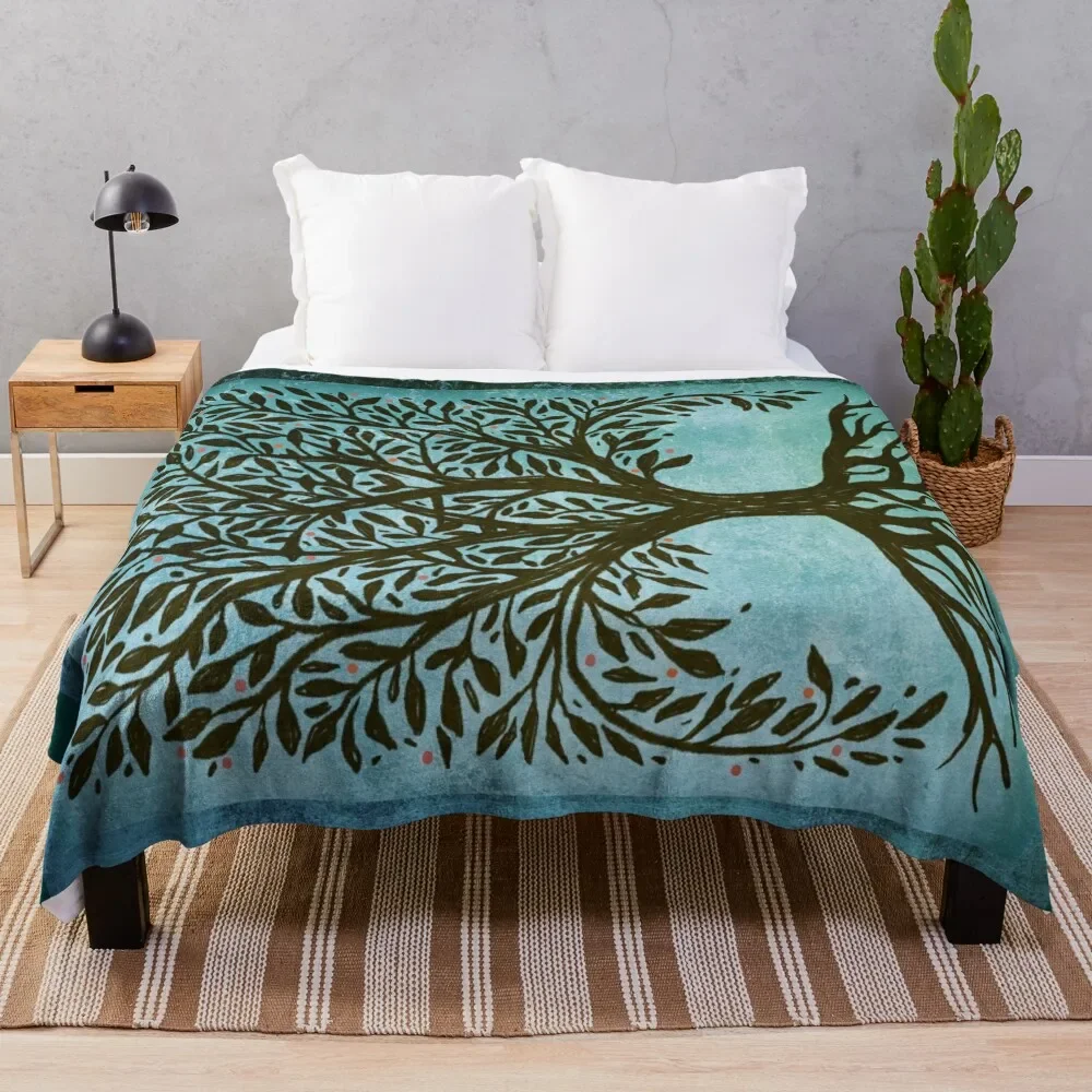 

Tree Of Life Woodcut In Blue Throw Blanket Softest Tourist Bed linens Luxury Thicken Blankets