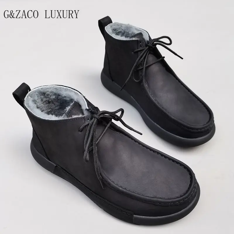 

Winter Sheepskin Fur Men's Shoes Genuine Leather Natural Wool Boots Genuine Leather Warm Non-slip High-top Man Snow Boots