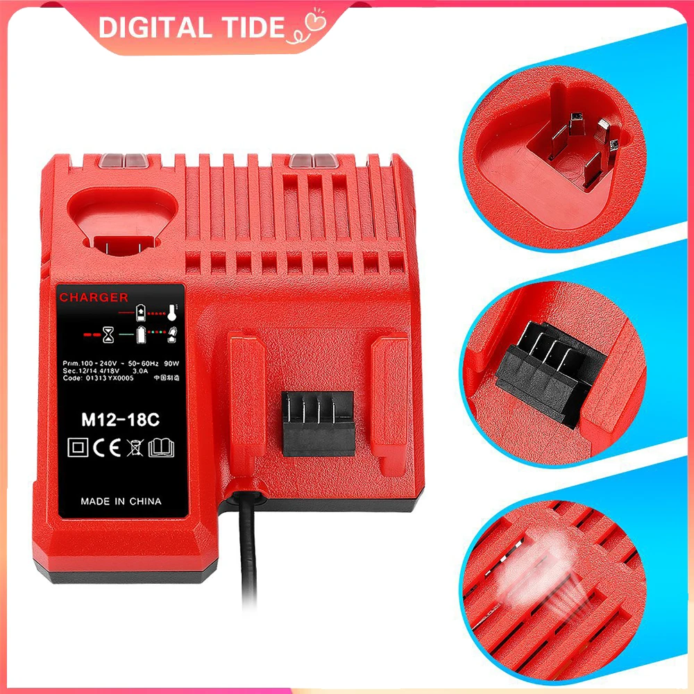 

M12-18C Li-ion Battery Charger for Milwaukee 12 V 14.4V 18V C1418C 48-11-1815/1828/1840 M18 M14 M12 Lithium Battery