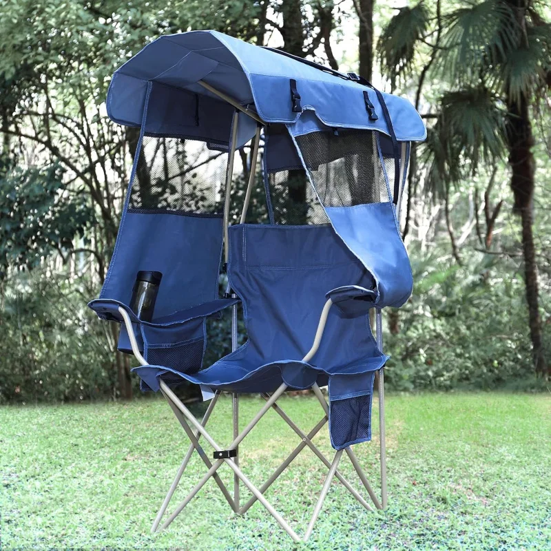 Camping Chair with Canopy Shade,Portable Folding Chair with UPF 50  Sun Shade,Cup Holder,Side Pocket,Soccer Chair Adults