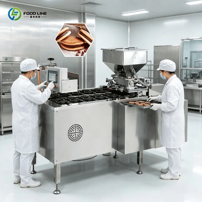 Customized multi‑mold dorayaki assembly line pancake making stuffing machine for industrial confectionery mass production