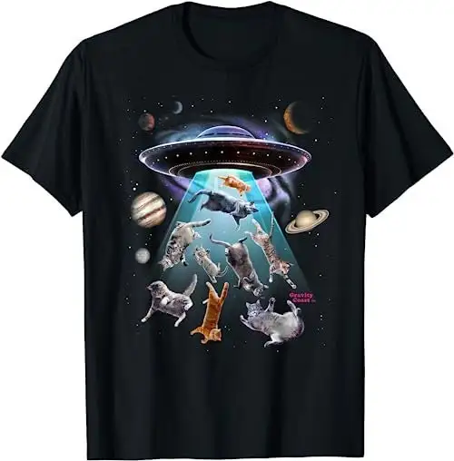 Aliens Abducting Cats Into Flying Ufo Saucer In Cosmic Space T Shirt Sweat 25181