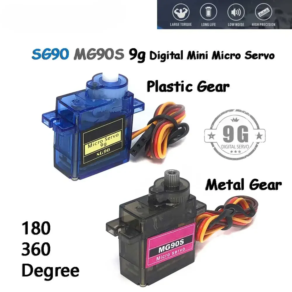 SG90 MG90S Micro Servo Digital 180/360 grados para Rc helicóptero avión Mini barco coche MG90 9G Trex 450 RC Robot