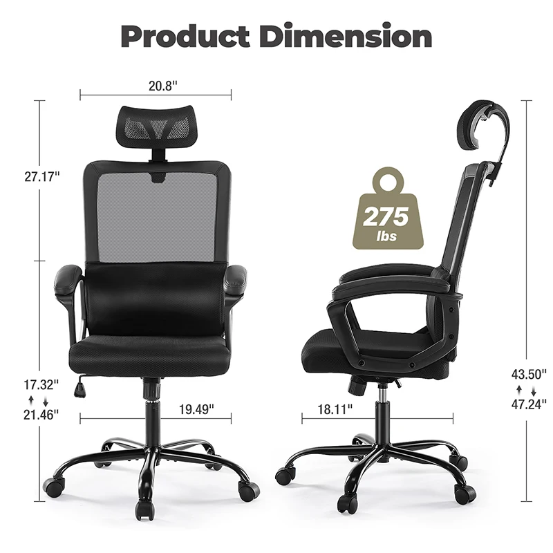 Sweetcrispy Ergonomic Office Chair High Back Mesh Gaming Desk Chair with Adjustable Headrest and Lumbar Support On-Site