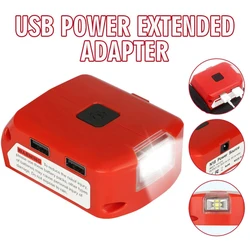 Adapter ładowarka z lampą LED 3W lampa robocza latarka do baterii litowo-jonowej Milwaukee 18V dwa porty USB DC 12V wyjście