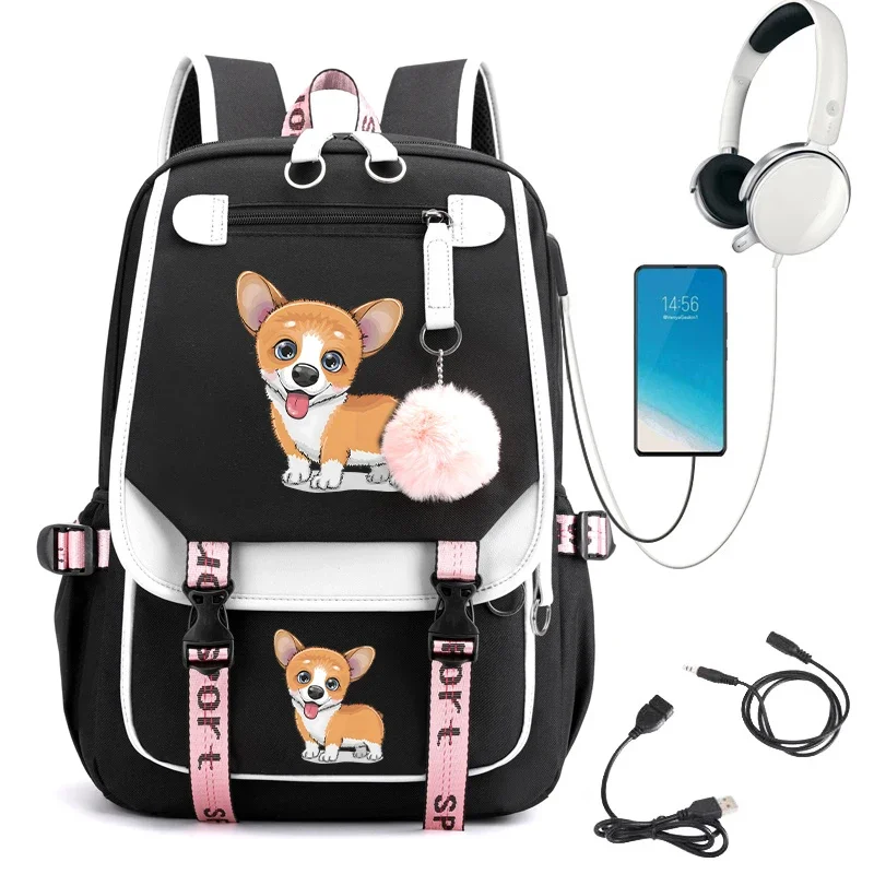 

Cute Dog Corgi Print School Backpack Bag for Teenager Girls Cartoon School Bag Anime Students Usb Bookbag Animals Manga Bagpacks