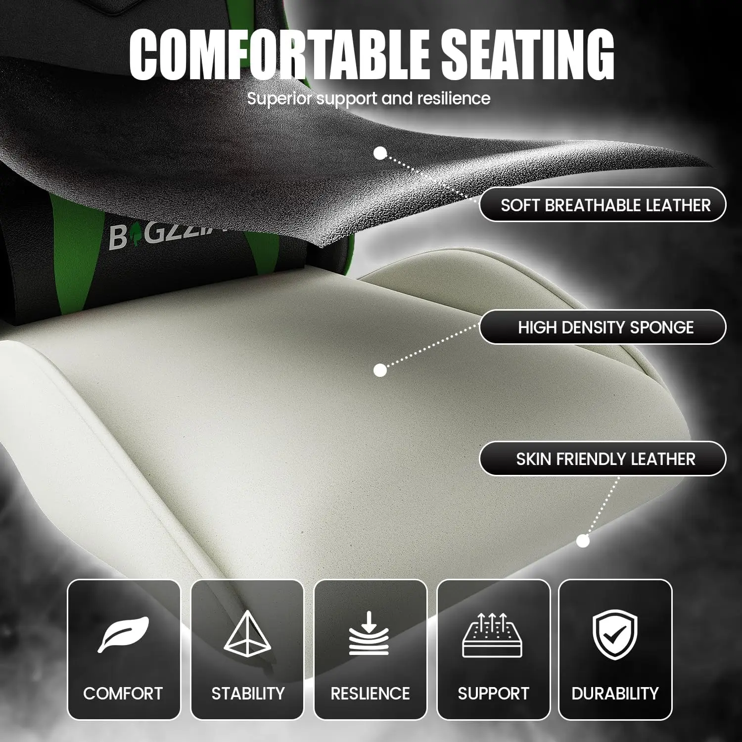 Gaming Chair, Comfortable Gamer Chair with Lumbar, High-Back, Green - view 4