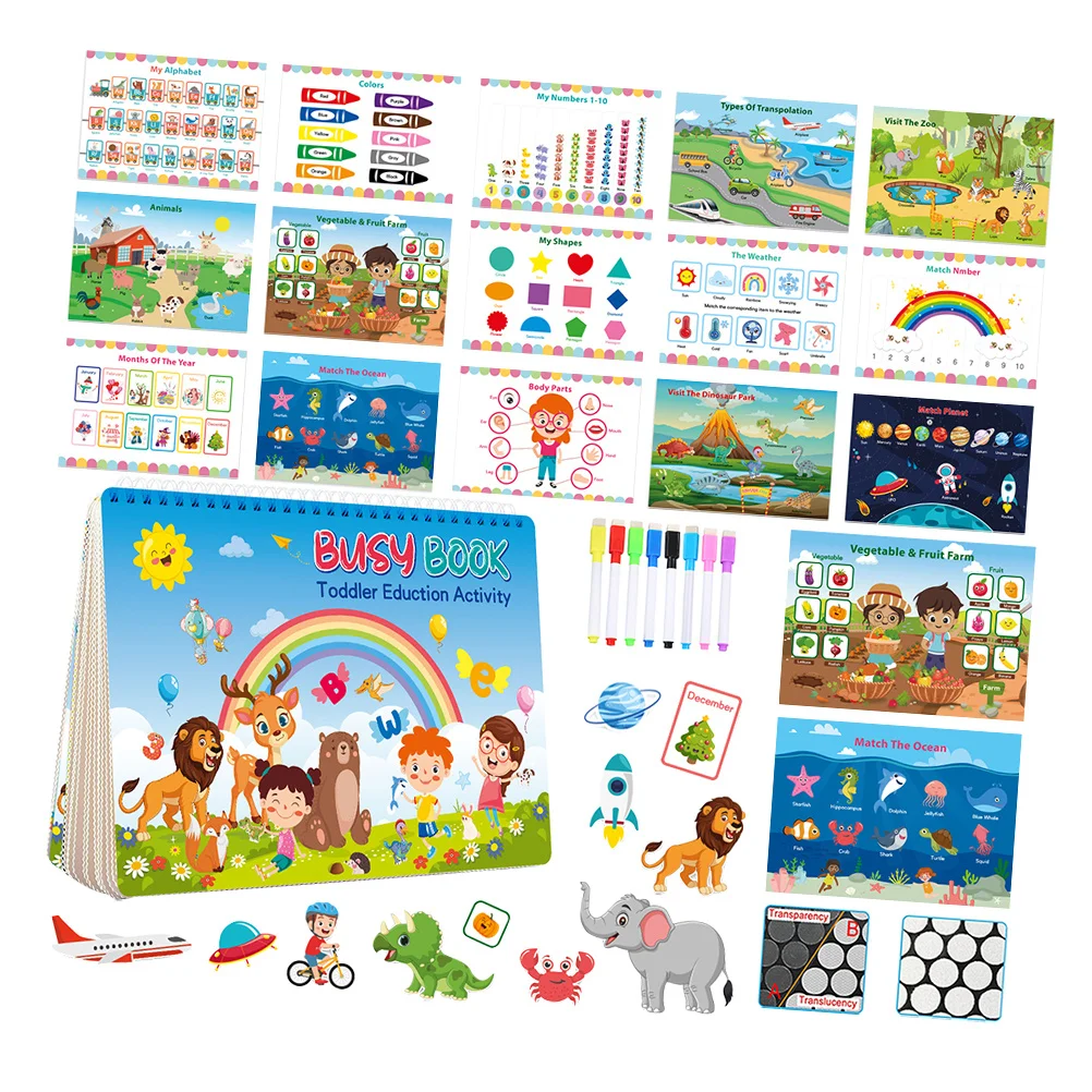 1Set Cognition Sticker Book Kids DIY Educational Decals Cartoon Pattern -on Learning Preschool Classroom
