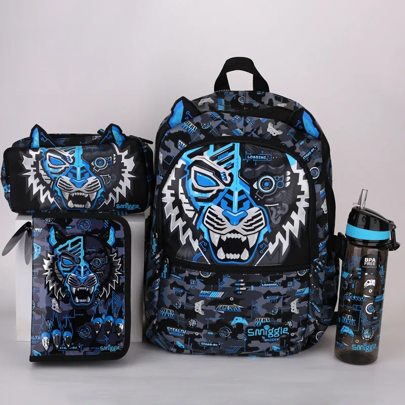

Smiggle Schoolbag for Children Cute Black Tiger Design Genuine Australian Pencil Case Backpack Student Water Cup Gifts Set