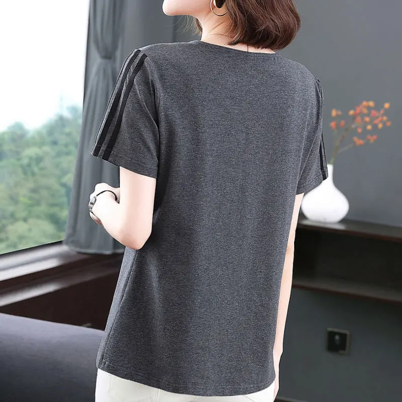 Fake Two Pieces Short Sleeve T-shirt Fashion Patchwork Zipper Women\'s Clothing Casual Round Neck 2024 Summer All-match Pullovers