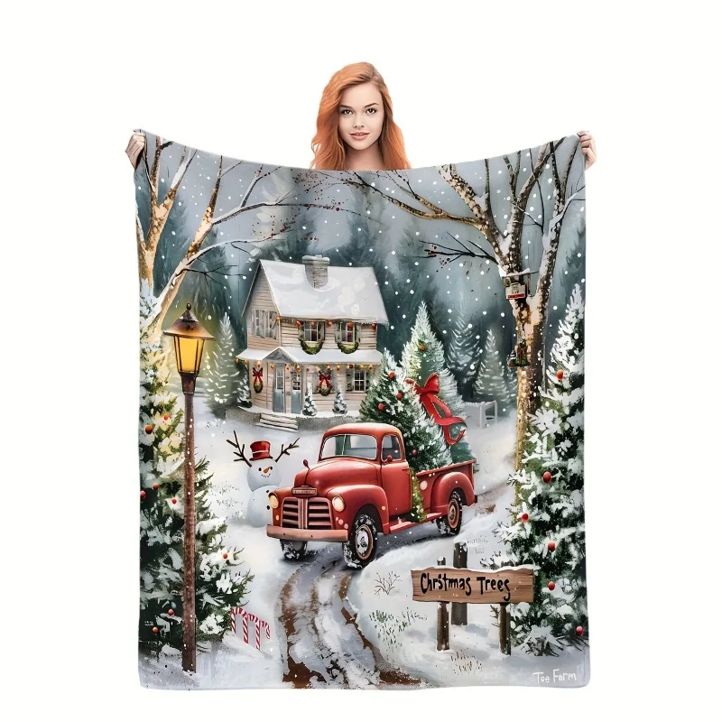 1 قطعة شاحنة حمراء عتيقة عيد الميلاد الفانيلا بطانية-ناعمة دافئة عكسها جميع المواسم محبوك البوليستر آلة قابل للغسل #3