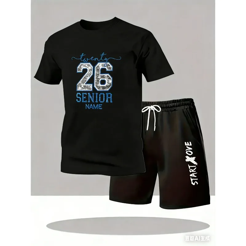 

Two Pieces Set Basketball Passion Number 26 Print Tops Shorts Mens Oversize Soft O-Neck T-Shirt Pocket High Waisted Pants