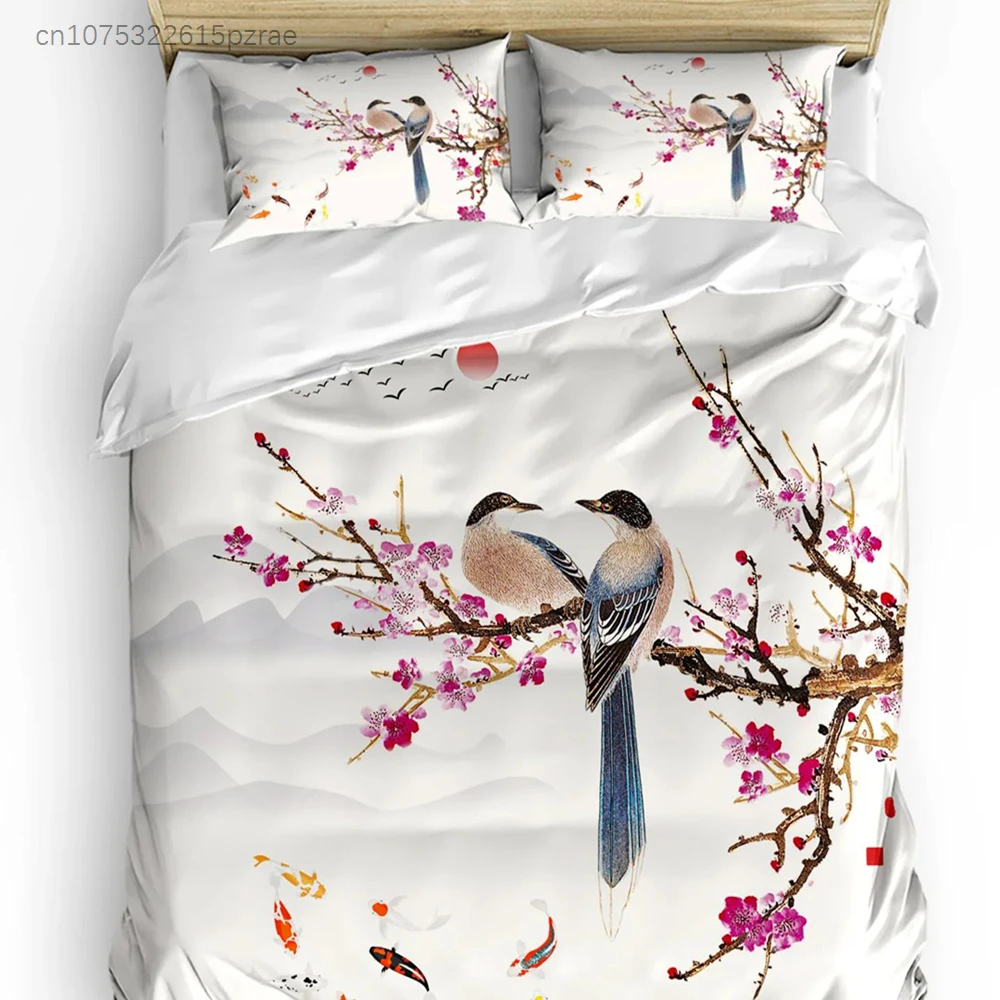 Chinese Style Plum Blossom Magpie Carp Duvet Cover With Pillow Case Custom 3pcs Bedding Set Quilt Cover Double Bed Home Textile