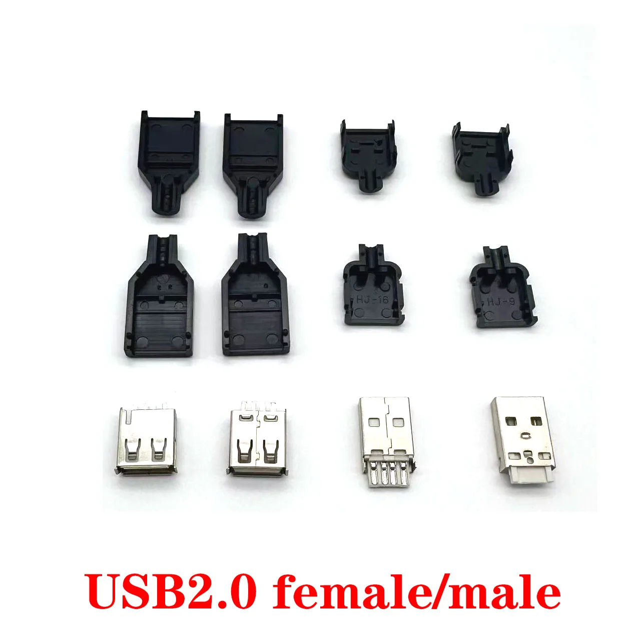 Assembled A-type male and female USB 2.0 socket 4-pin connector plug black plastic cover DIY connector A-type kit