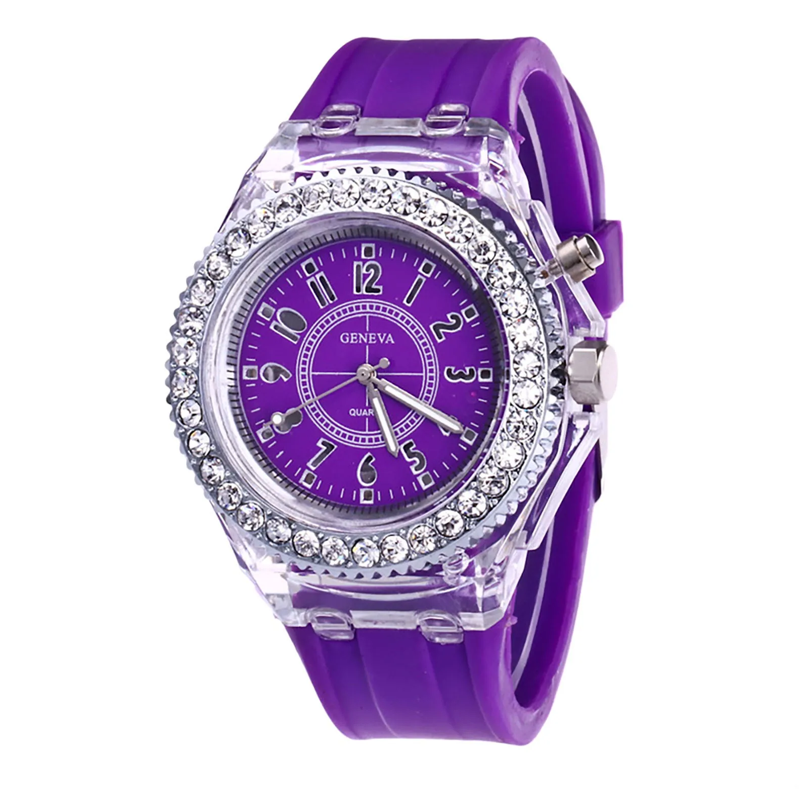 Chic GENEVA Luminous Quartz Watch Sparkling Rhinestone Frame White Silicone Strap Stylish Unique Dial Women's Wristwatch