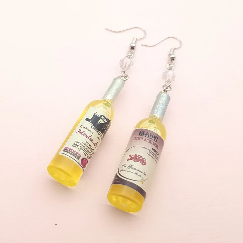 DIY simulation wine bottle drop earrings female cool red, yellow, black drop earrings wholesale jewelry