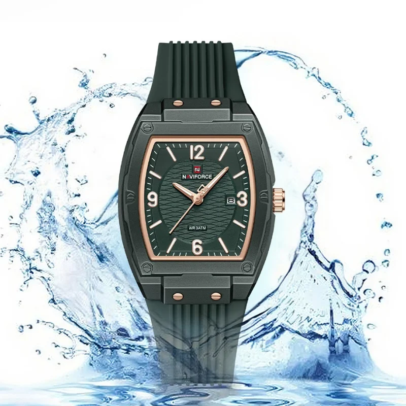

Женские модные часы NAVIFORCE NF5070, простые кварцевые часы с люминесцентными стрелками, силиконовый ремешок, водонепроницаемость 3ATM, женские кварцевые часы