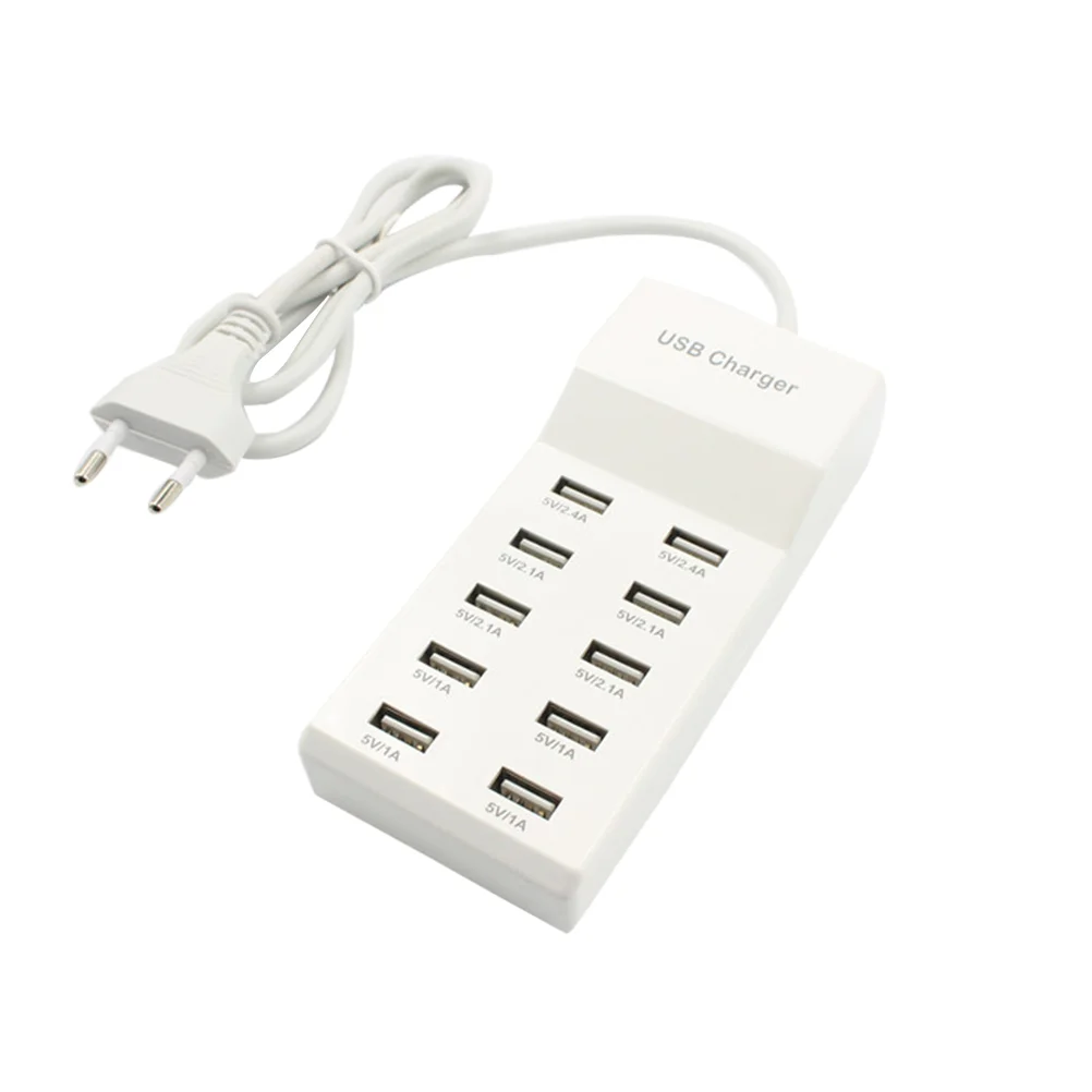 10 Ports Phone Multi Port USB Charging Socket LCD Display Mobile Station with EU Plug