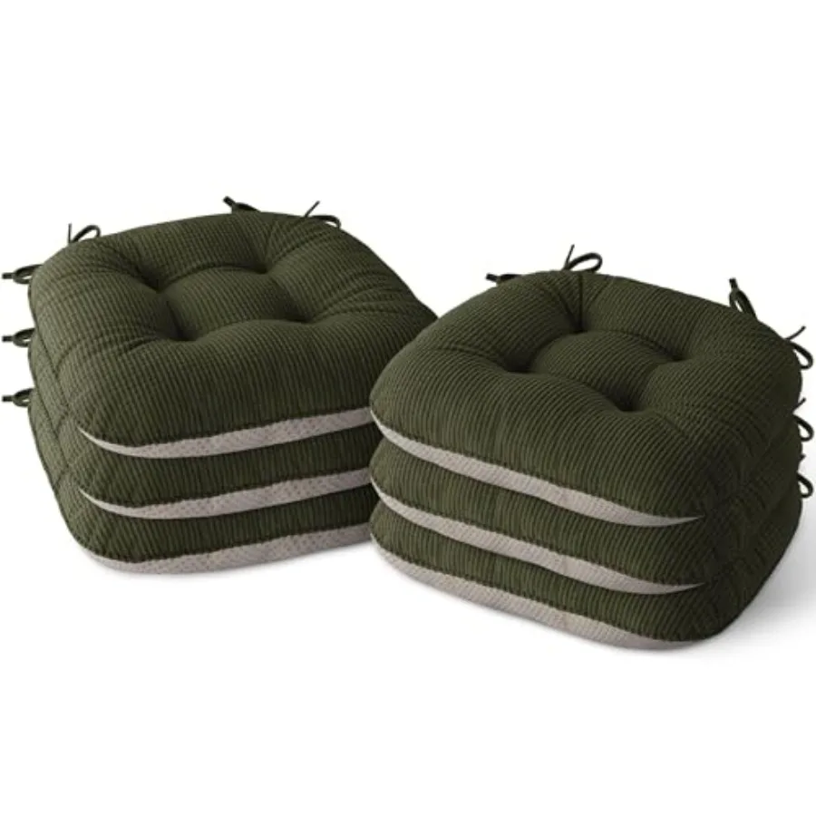 

Комплект из 6 подушек для стульев для столовой, кухонные подушки для стульев с завязками, стеганые подушки для сидений с противоскользящей основой, 17X16X3, темно-зеленый цвет