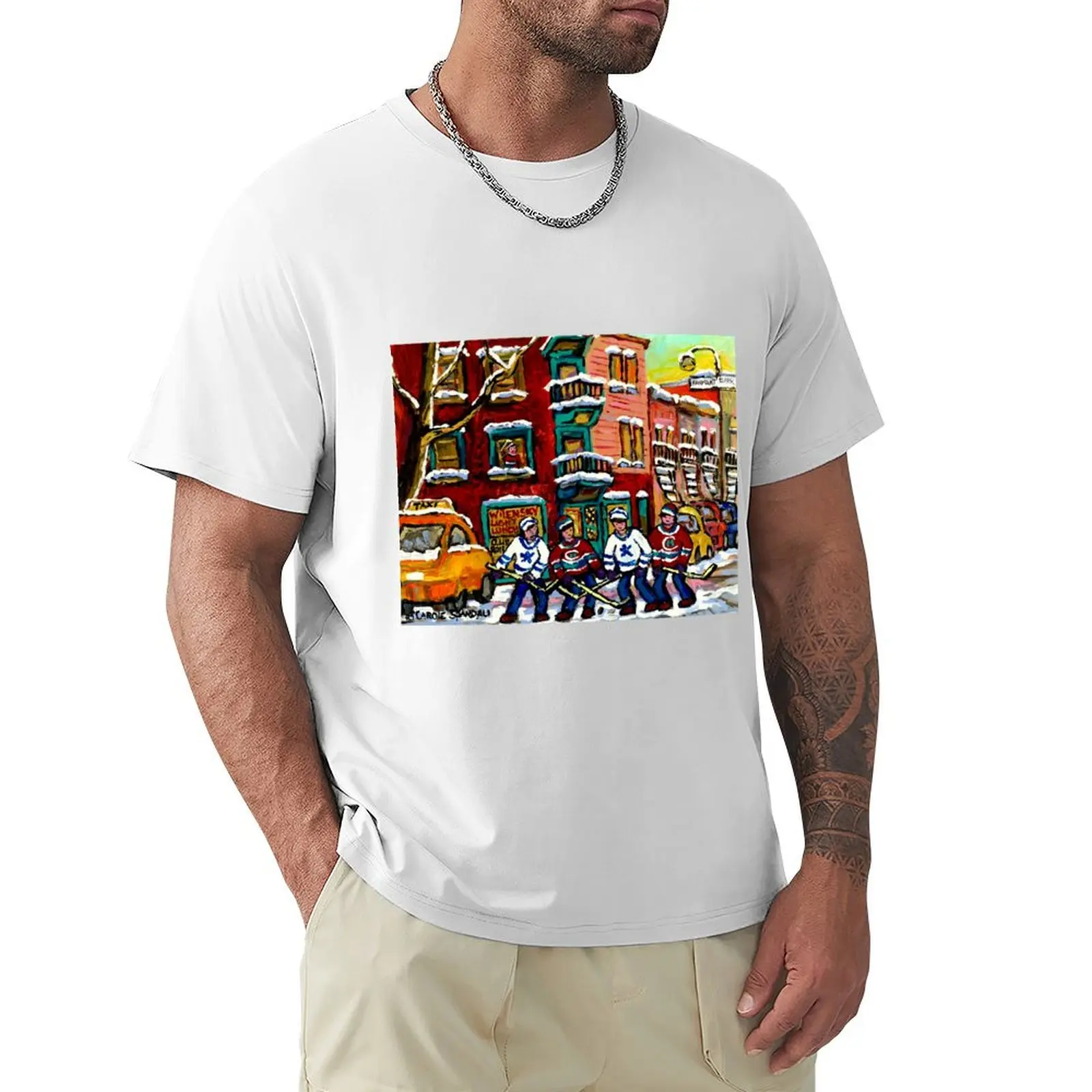 

CANADIAN ART WILENSKY'S LUNCH DINER MONTREAL WINTER HOCKEY SCENE T-Shirt sweat graphics mens graphic t-shirts funny