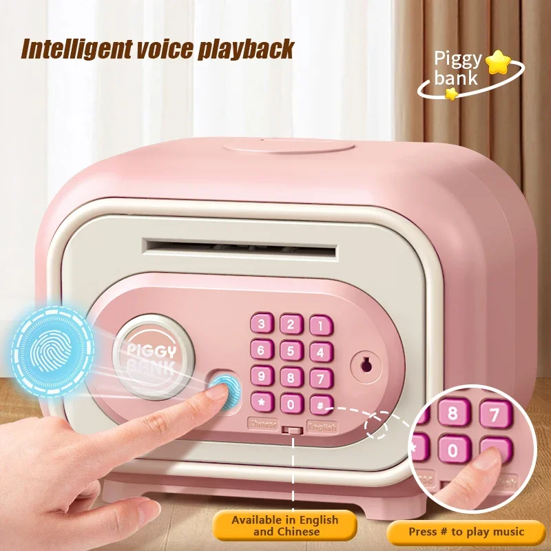 Electronic Piggy Bank for Kids with Fingerprint & Password Unlock Large Capacity Music ATM Money Saving Box Toy Gifts